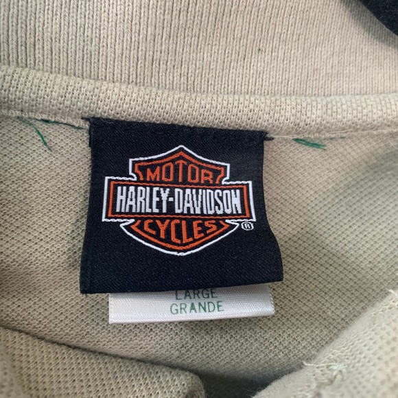 Harley Davidson Mens Polo Shirt Size Large Tan Short Sleeve‎ Biker Motorcycle - Picture 5 of 10